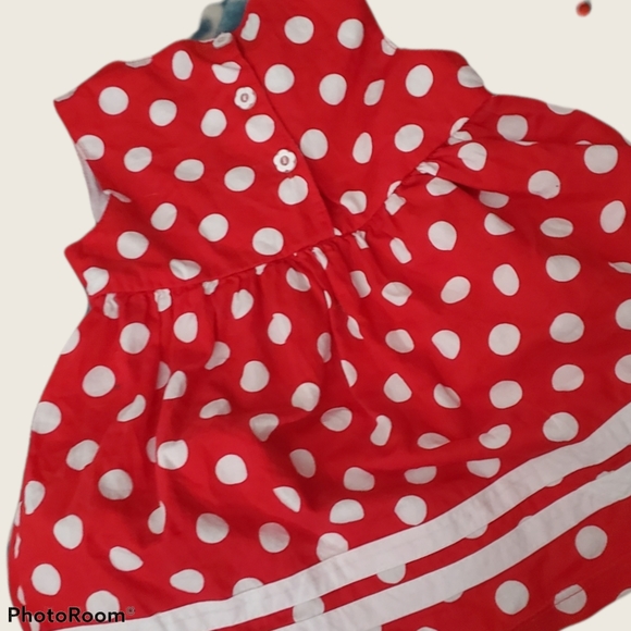 Baby Girls Size 90 Pokadot red Dress w/bow - Picture 2 of 3